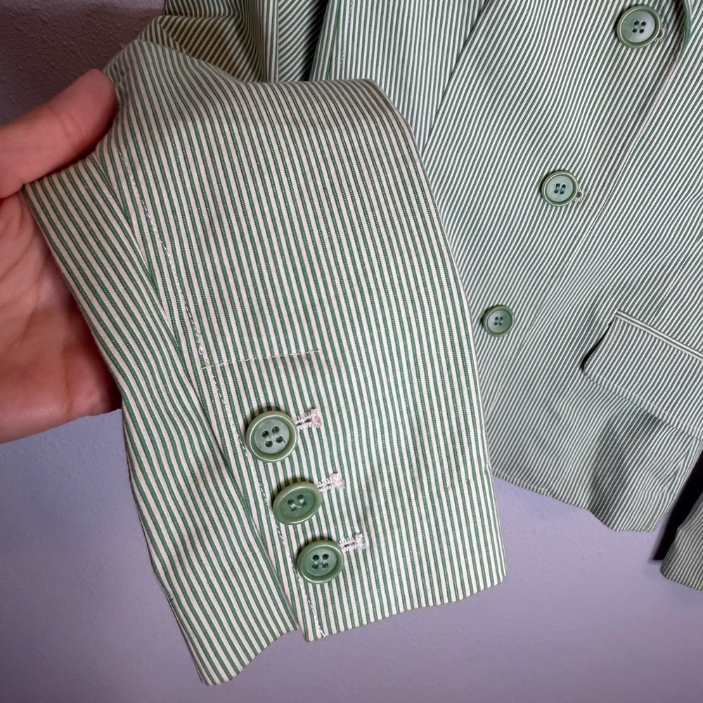 Theory green and white striped cotton blazer women’s size 6 - Picture 3 of 6